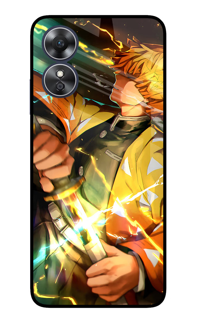 Demon Slayer Oppo A17 Glass Case Back Cover by Casekaro