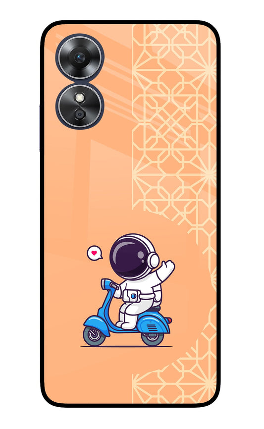 Cute Astronaut Riding Oppo A17 Glass Case