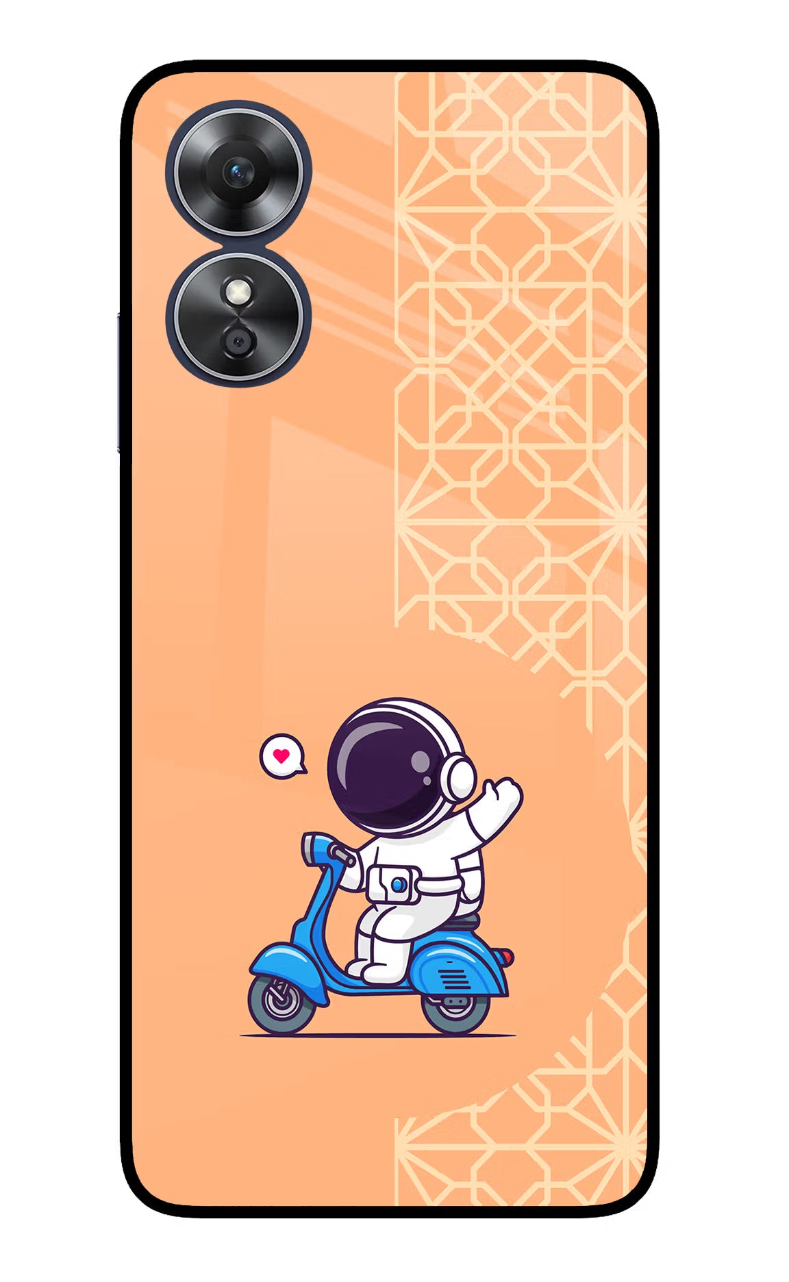 Cute Astronaut Riding Oppo A17 Glass Case Back Cover by Casekaro