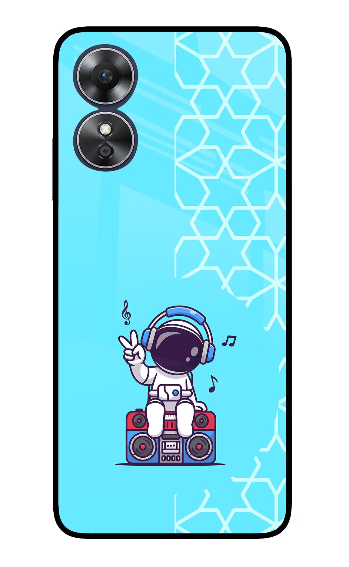 Cute Astronaut Chilling Oppo A17 Glass Case Back Cover by Casekaro