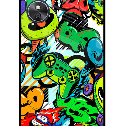 Game Doodle Oppo A17 Glass Case Back Cover by Casekaro