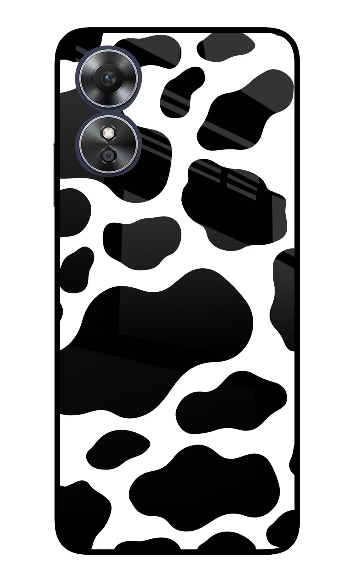 Cow Spots Oppo A17 Glass Case Back Cover by Casekaro