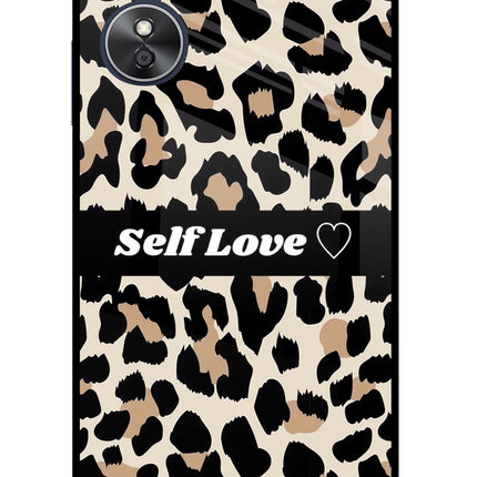 Leopard Print Self Love Oppo A17 Glass Case Back Cover by Casekaro