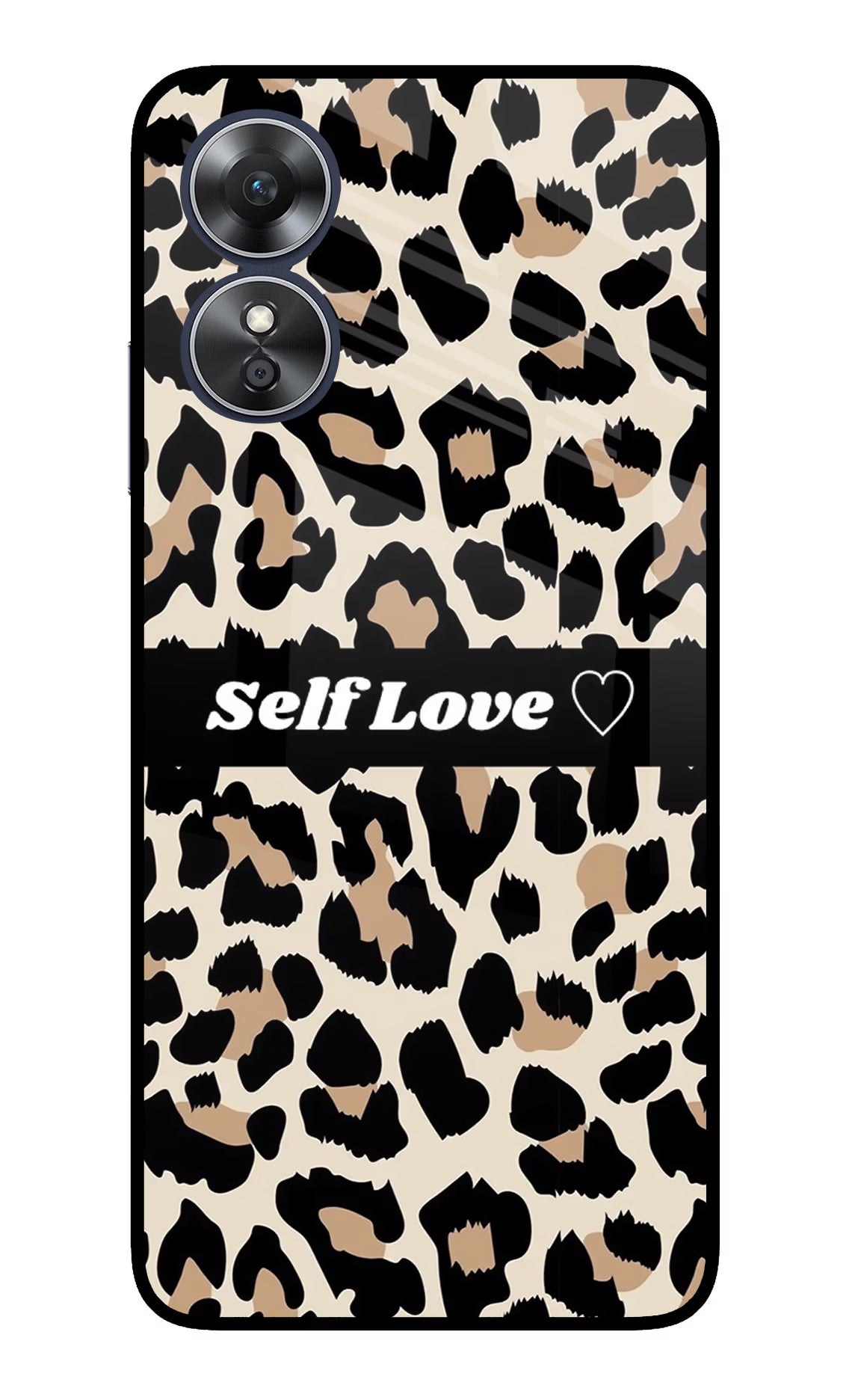 Leopard Print Self Love Oppo A17 Glass Case Back Cover by Casekaro
