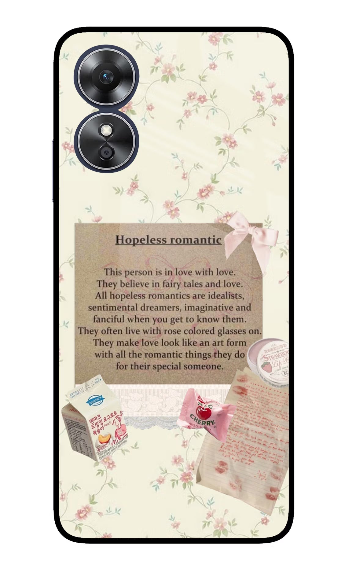 Hopeless Romantic Oppo A17 Glass Case Back Cover by Casekaro