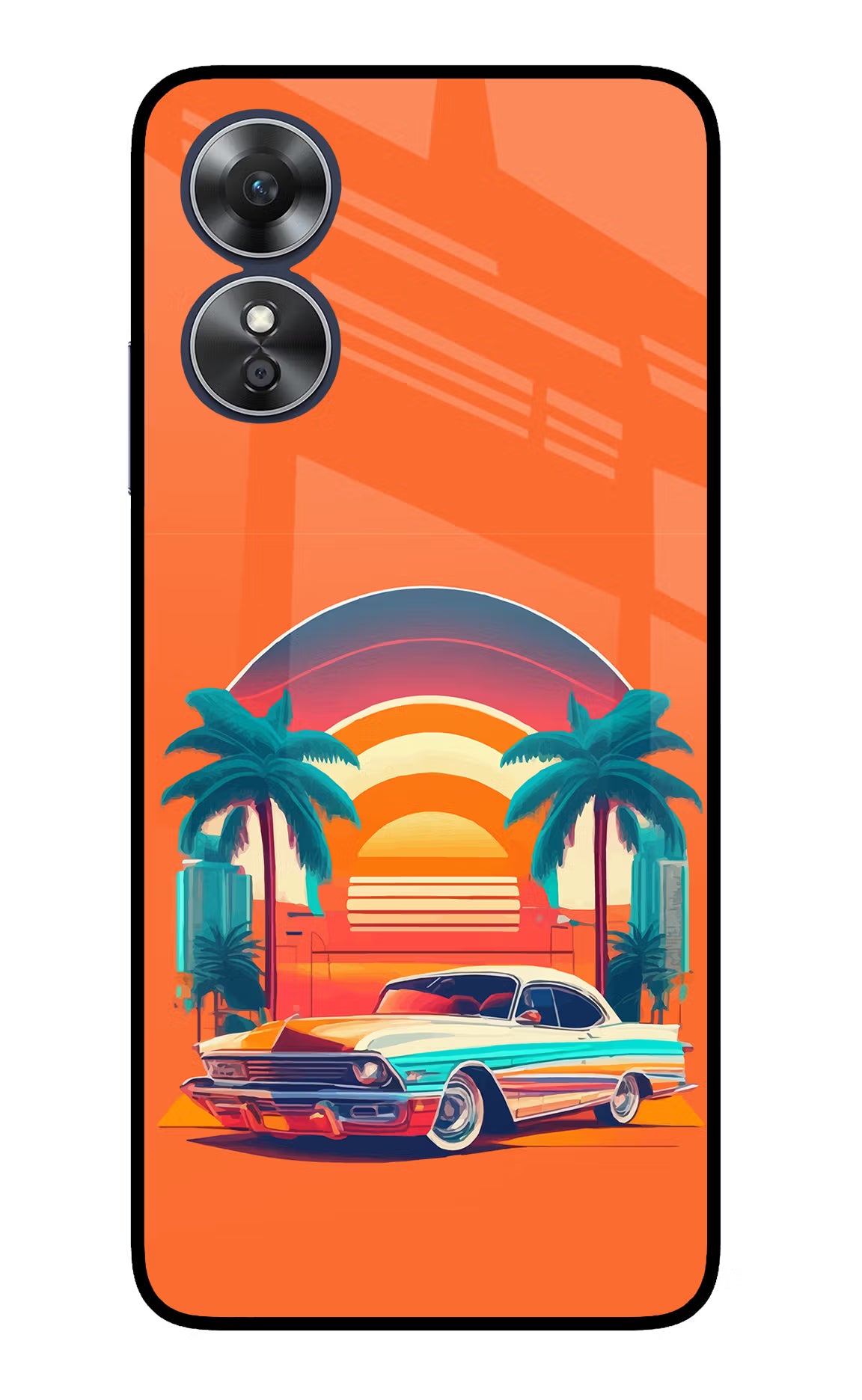 Palm Drive 80s Oppo A17 Glass Case Back Cover by Casekaro