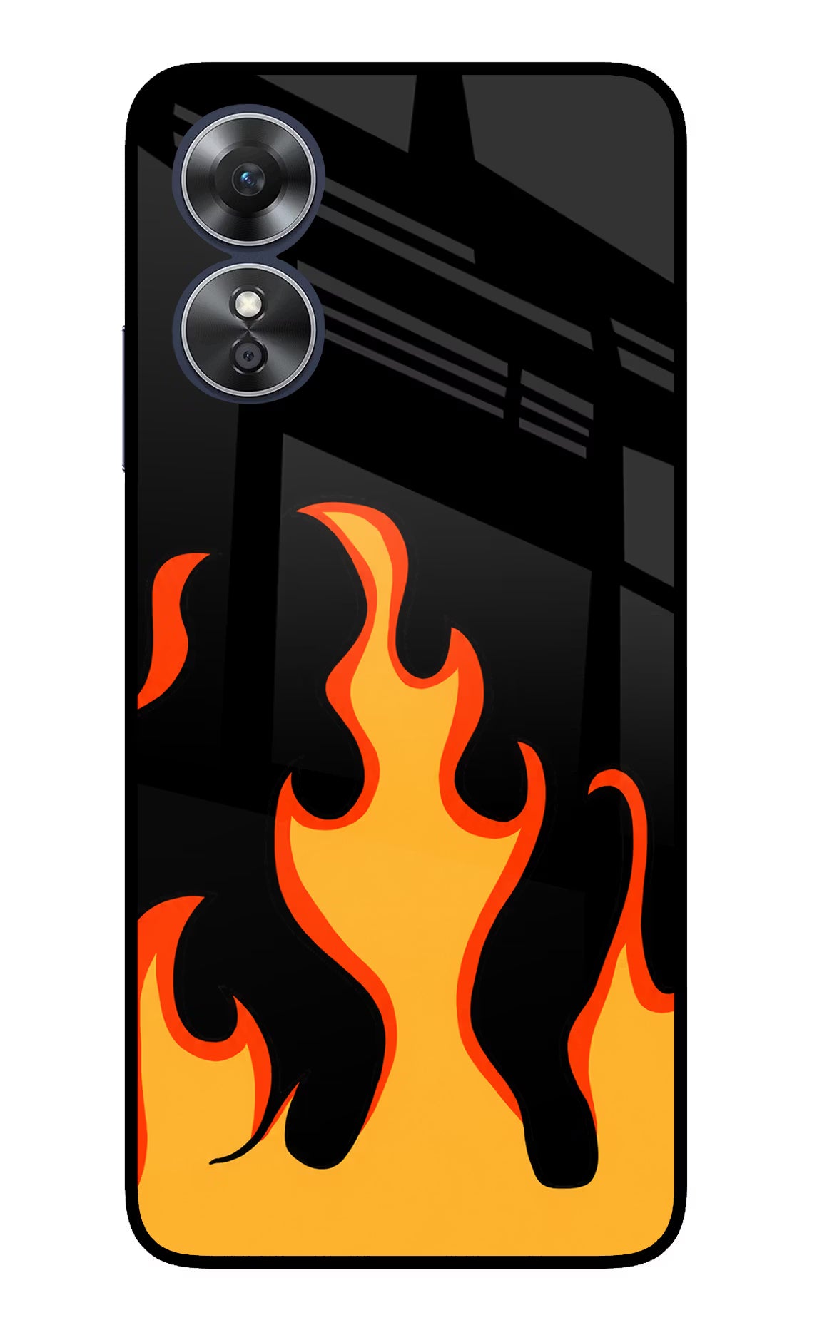 Fired Up – Black Oppo A17 Glass Case Back Cover by Casekaro
