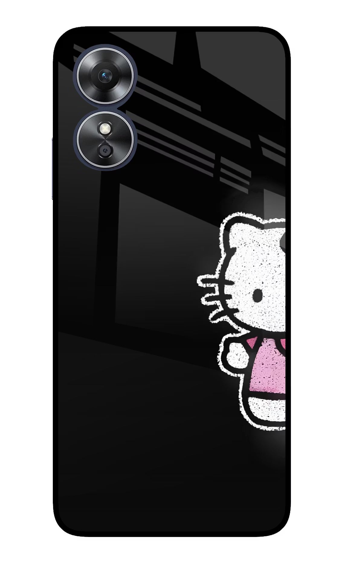 Kitty Charm Oppo A17 Glass Case Back Cover by Casekaro