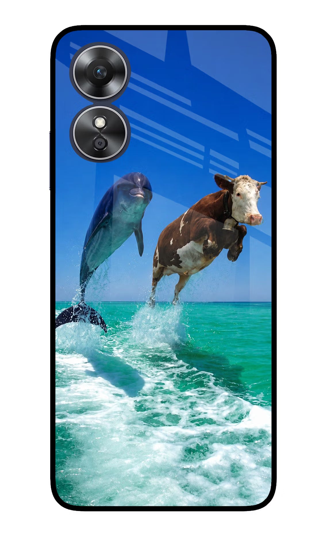 Dolphin vs Cow Oppo A17 Glass Case