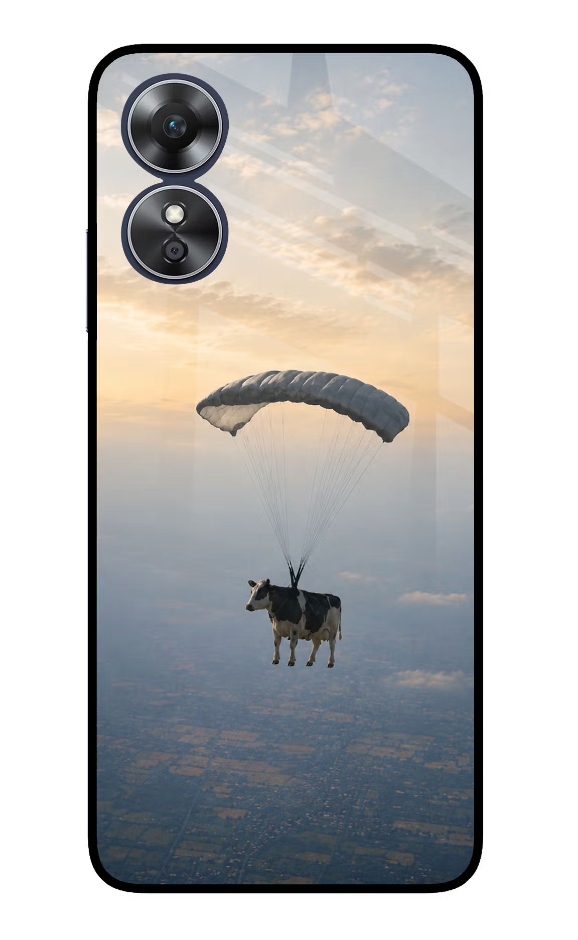 Skydiving Cow Oppo A17 Glass Case