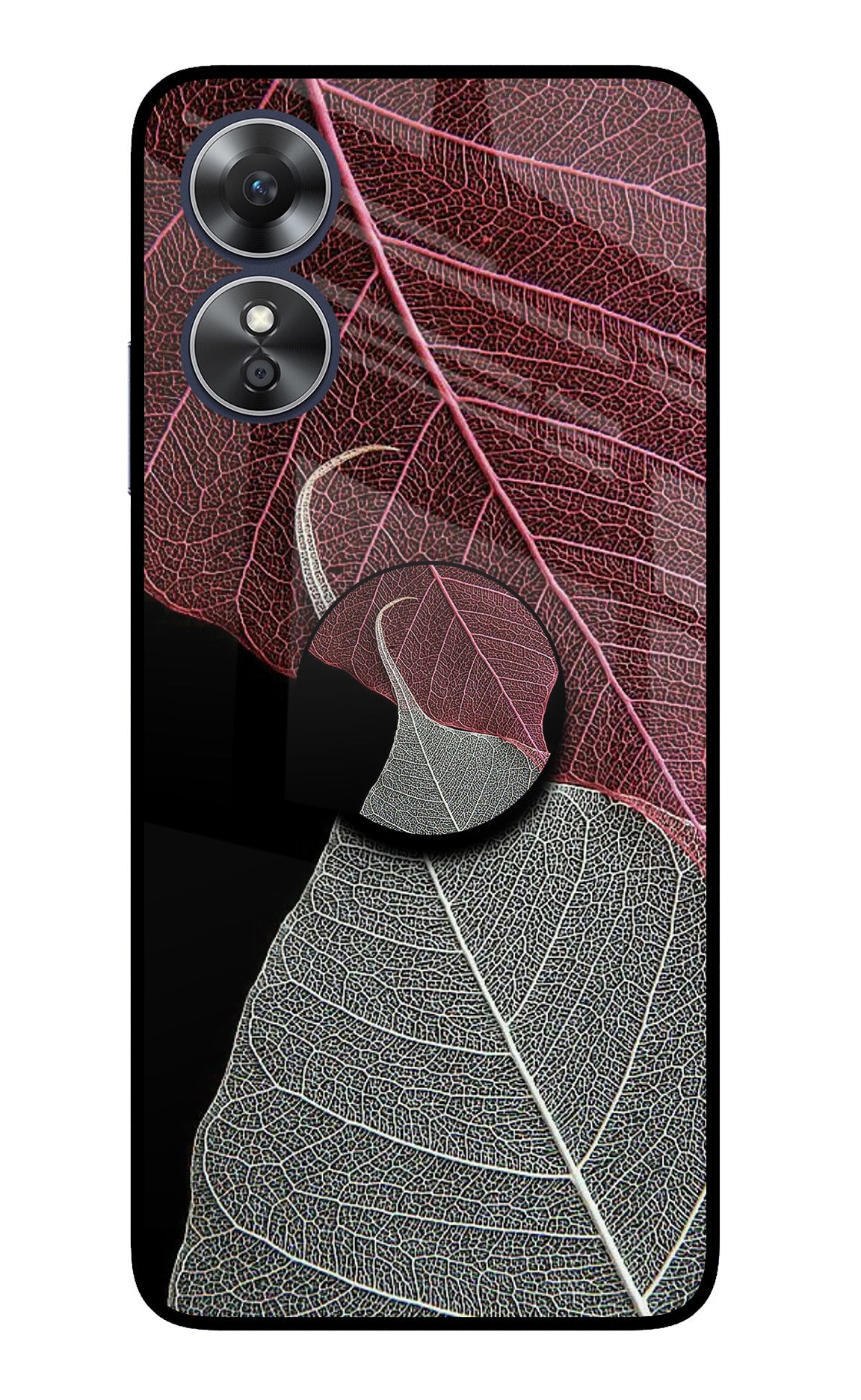 Leaf Pattern Oppo A17 Glass Case