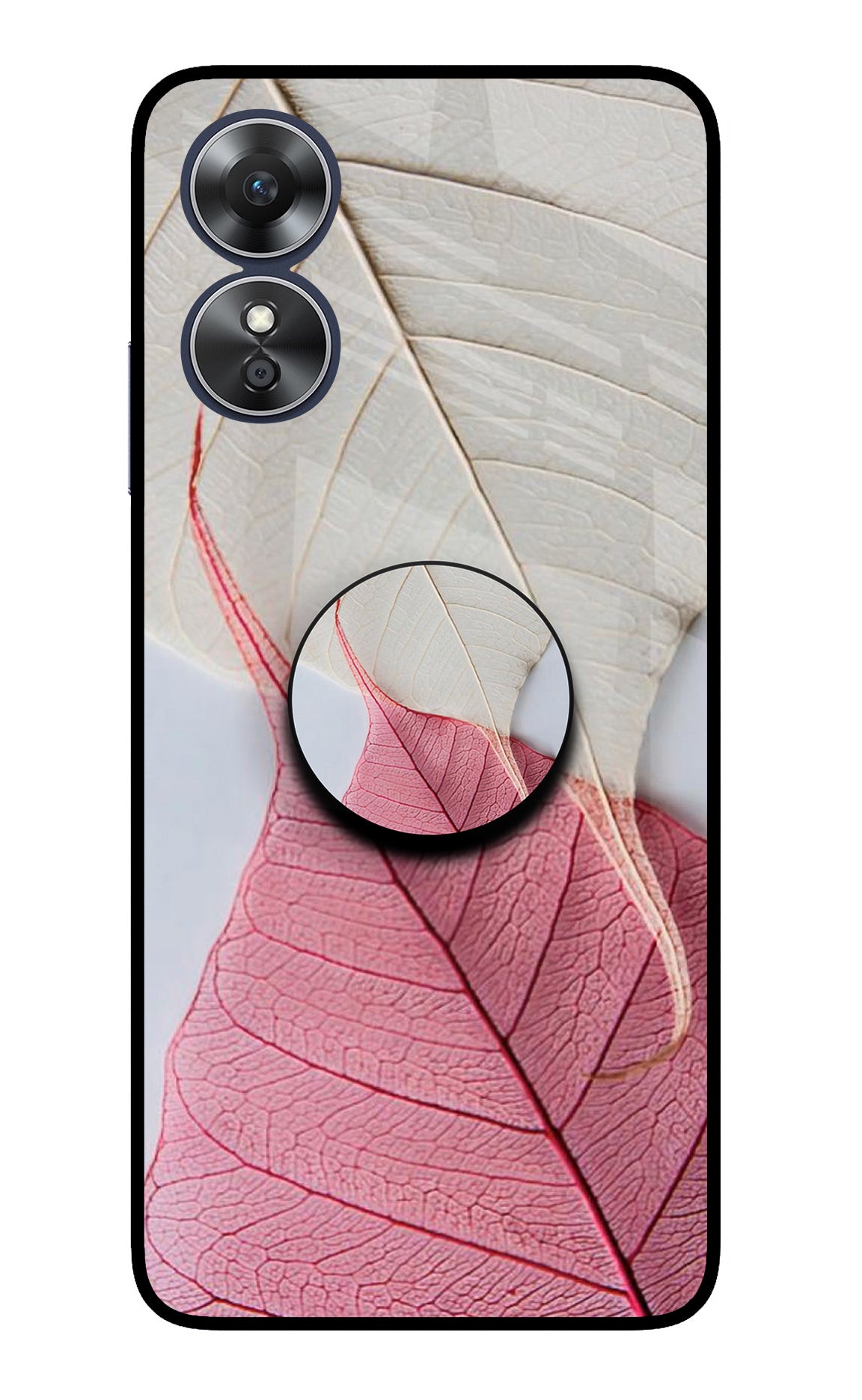 White Pink Leaf Oppo A17 Glass Case