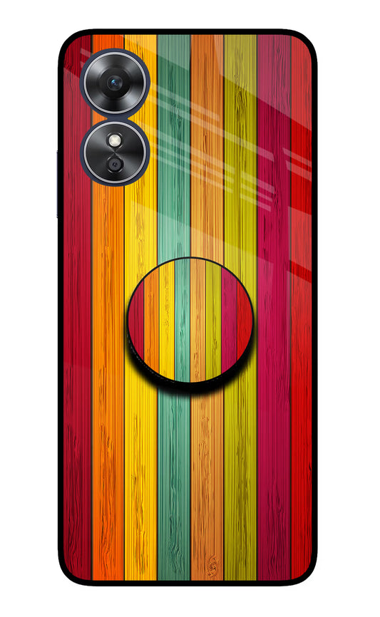 Multicolor Wooden Oppo A17 Glass Case