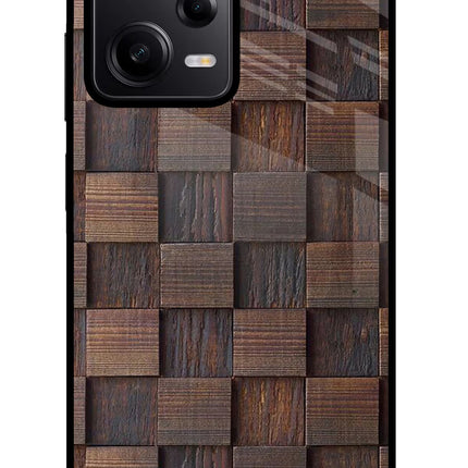 Wooden Cube Design Poco X5 5G Glass Case Back Cover by Casekaro