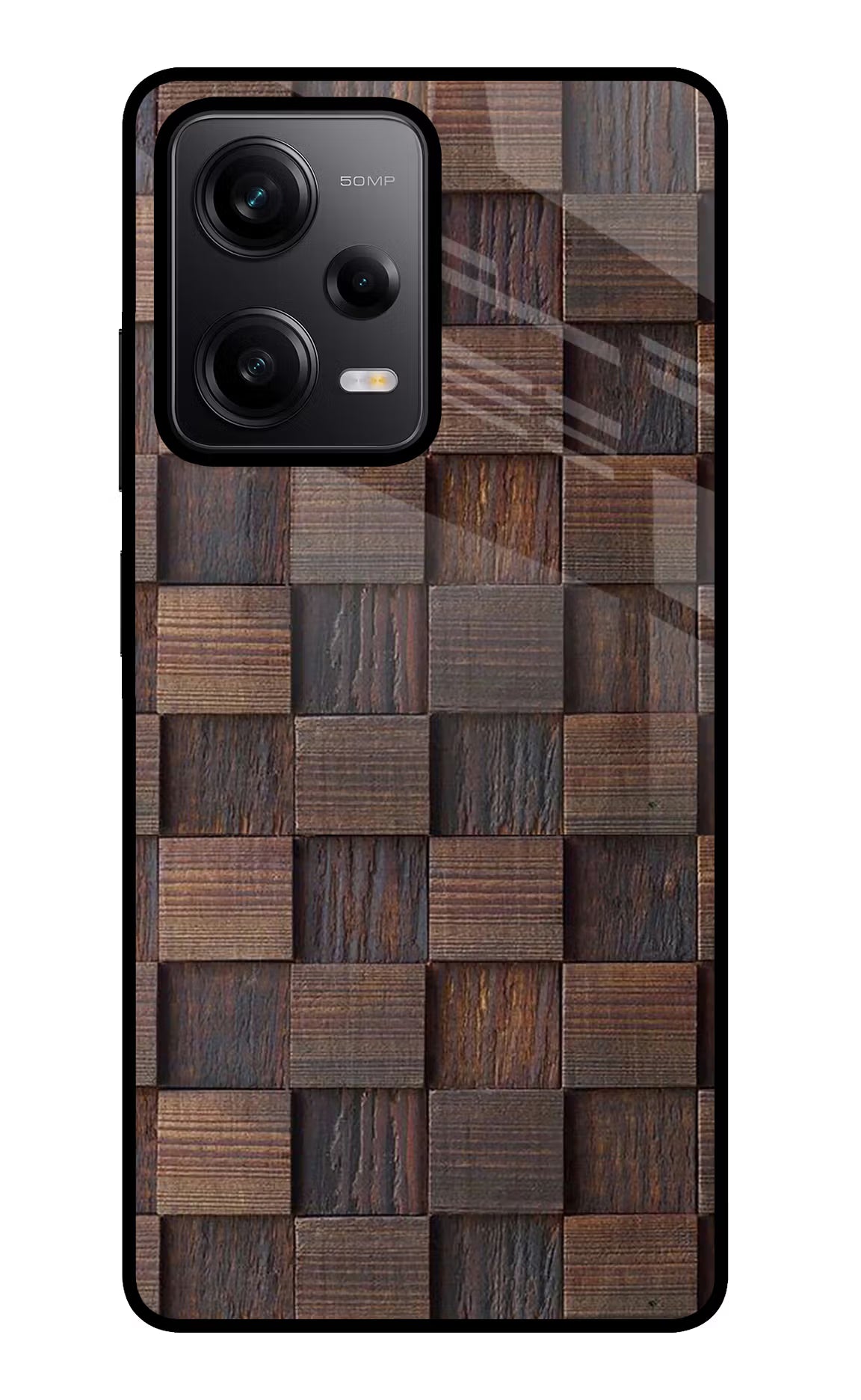 Wooden Cube Design Poco X5 5G Glass Case Back Cover by Casekaro