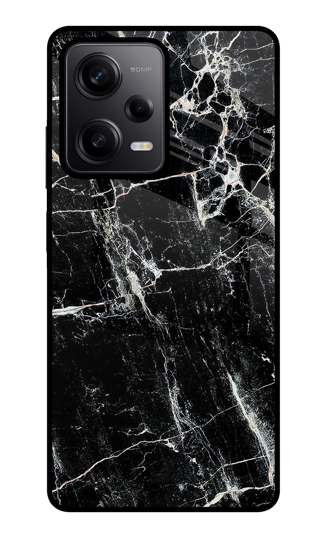 Black Marble Texture Poco X5 5G Glass Case