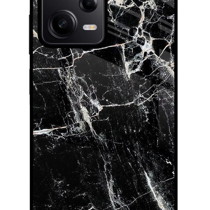 Black Marble Texture Poco X5 5G Glass Case