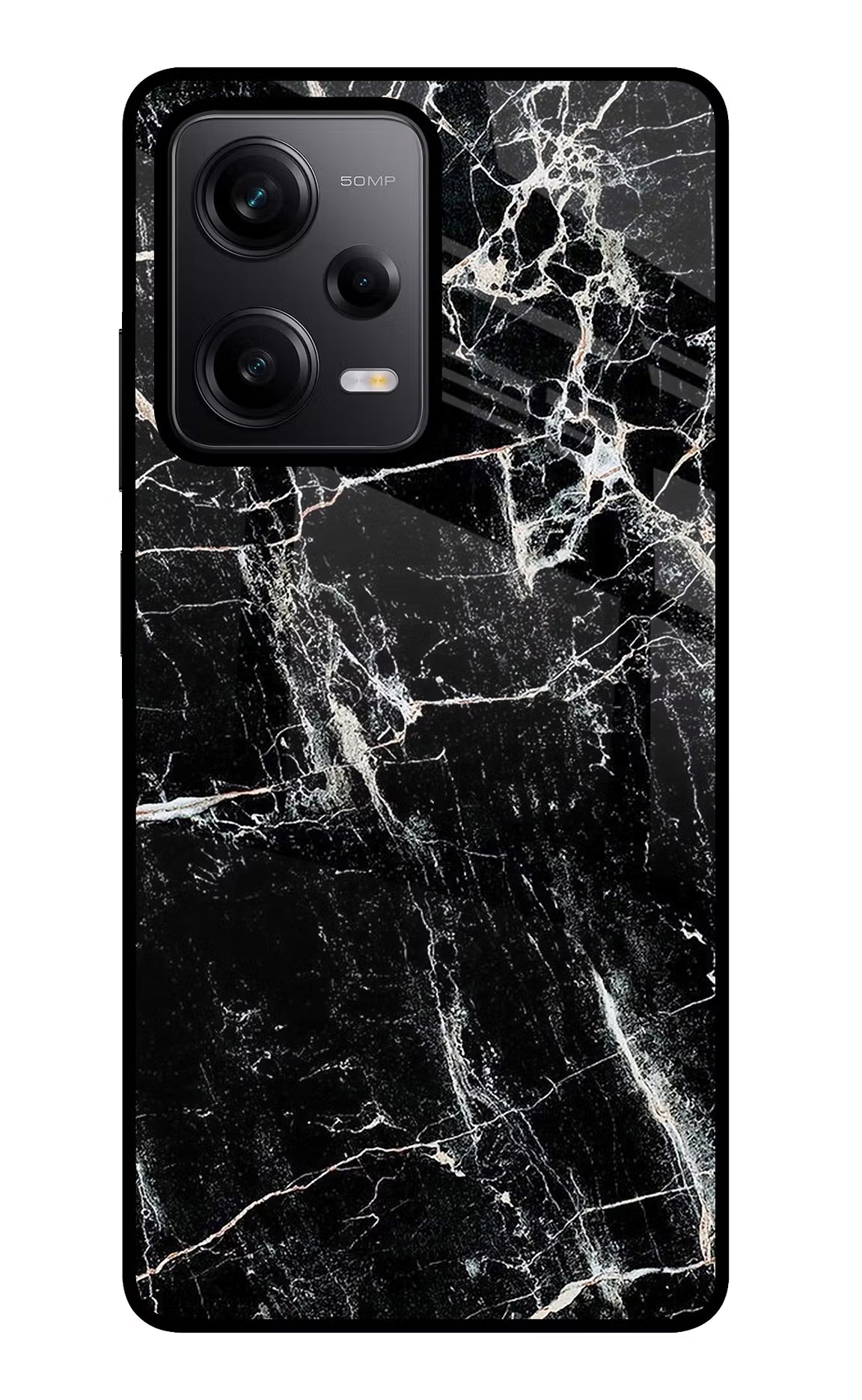 Black Marble Texture Poco X5 5G Glass Case Back Cover by Casekaro