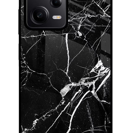 Black Marble Pattern Poco X5 5G Glass Case Back Cover by Casekaro