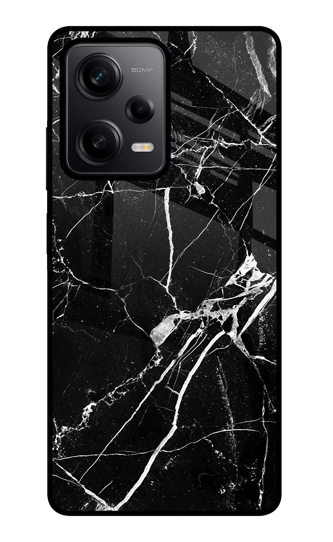 Black Marble Pattern Poco X5 5G Glass Case Back Cover by Casekaro