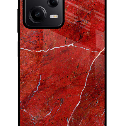 Red Marble Design Poco X5 5G Glass Case Back Cover by Casekaro
