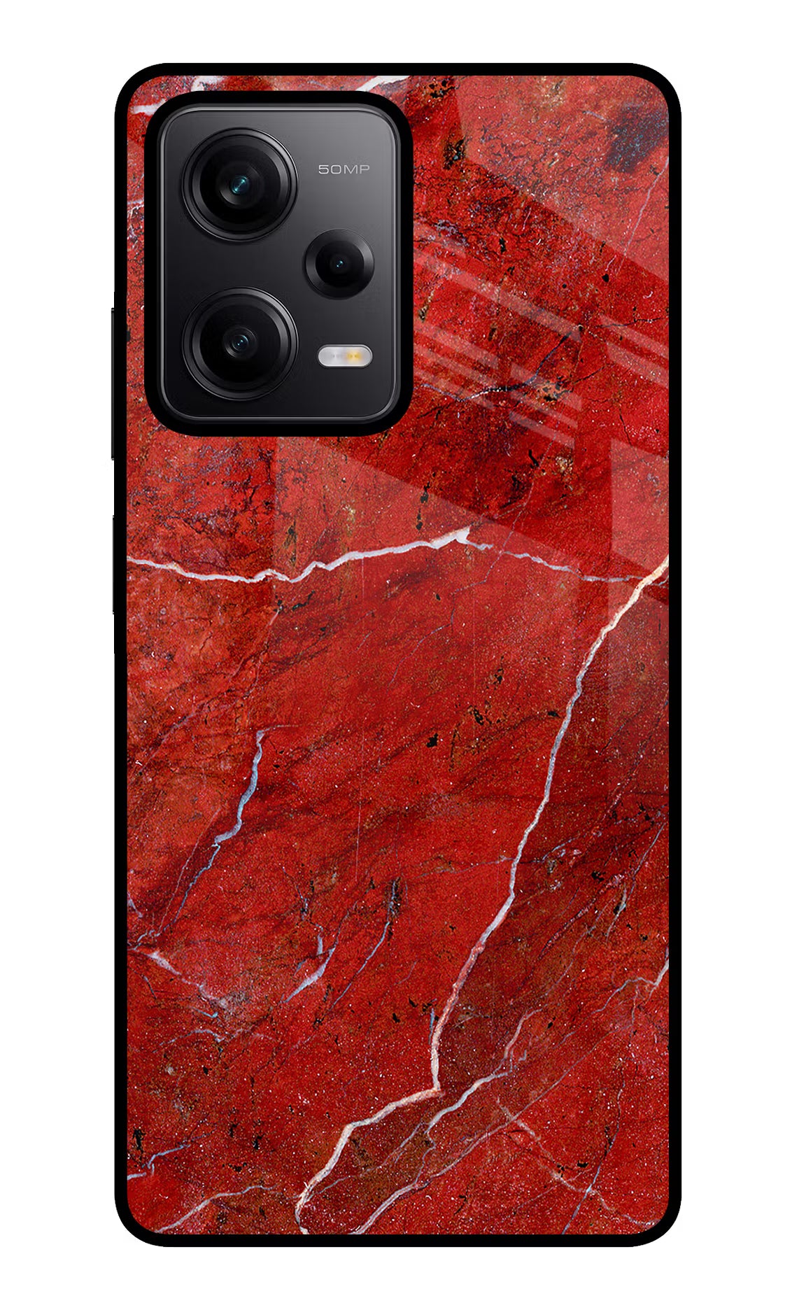 Red Marble Design Poco X5 5G Glass Case Back Cover by Casekaro