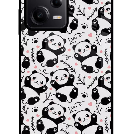 Cute Panda Poco X5 5G Glass Case Back Cover by Casekaro
