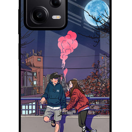 Chilling Couple Poco X5 5G Glass Case Back Cover by Casekaro