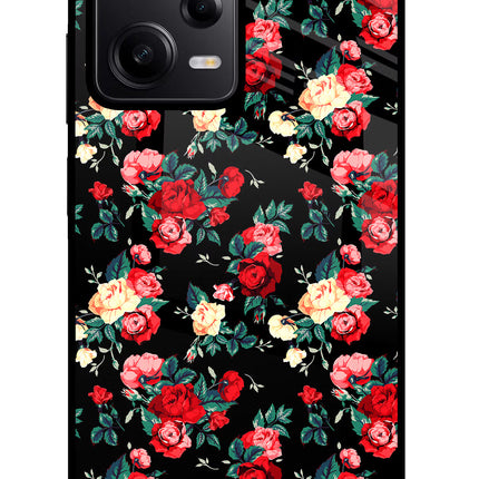 Rose Pattern Poco X5 5G Glass Case Back Cover by Casekaro