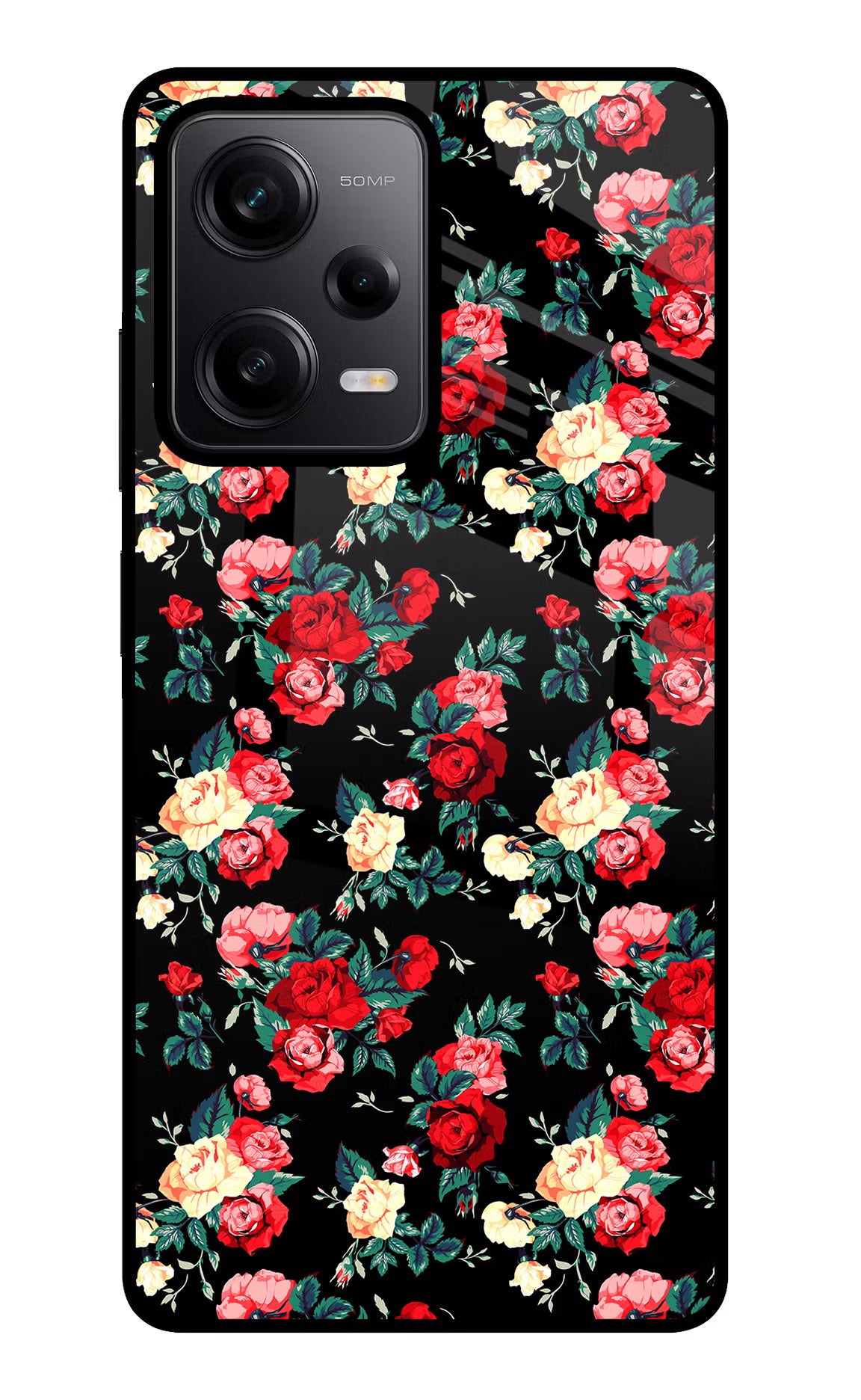 Rose Pattern Poco X5 5G Glass Case Back Cover by Casekaro