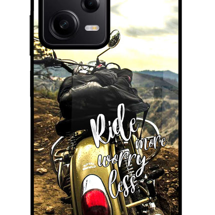 Ride More Worry Less Poco X5 5G Glass Case Back Cover by Casekaro