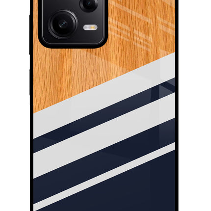 Blue and white wooden Poco X5 5G Glass Case Back Cover by Casekaro