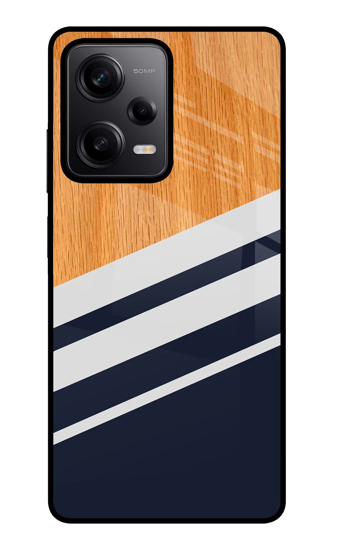 Blue and white wooden Poco X5 5G Glass Case Back Cover by Casekaro
