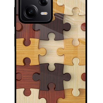 Wooden Puzzle Poco X5 5G Glass Case Back Cover by Casekaro