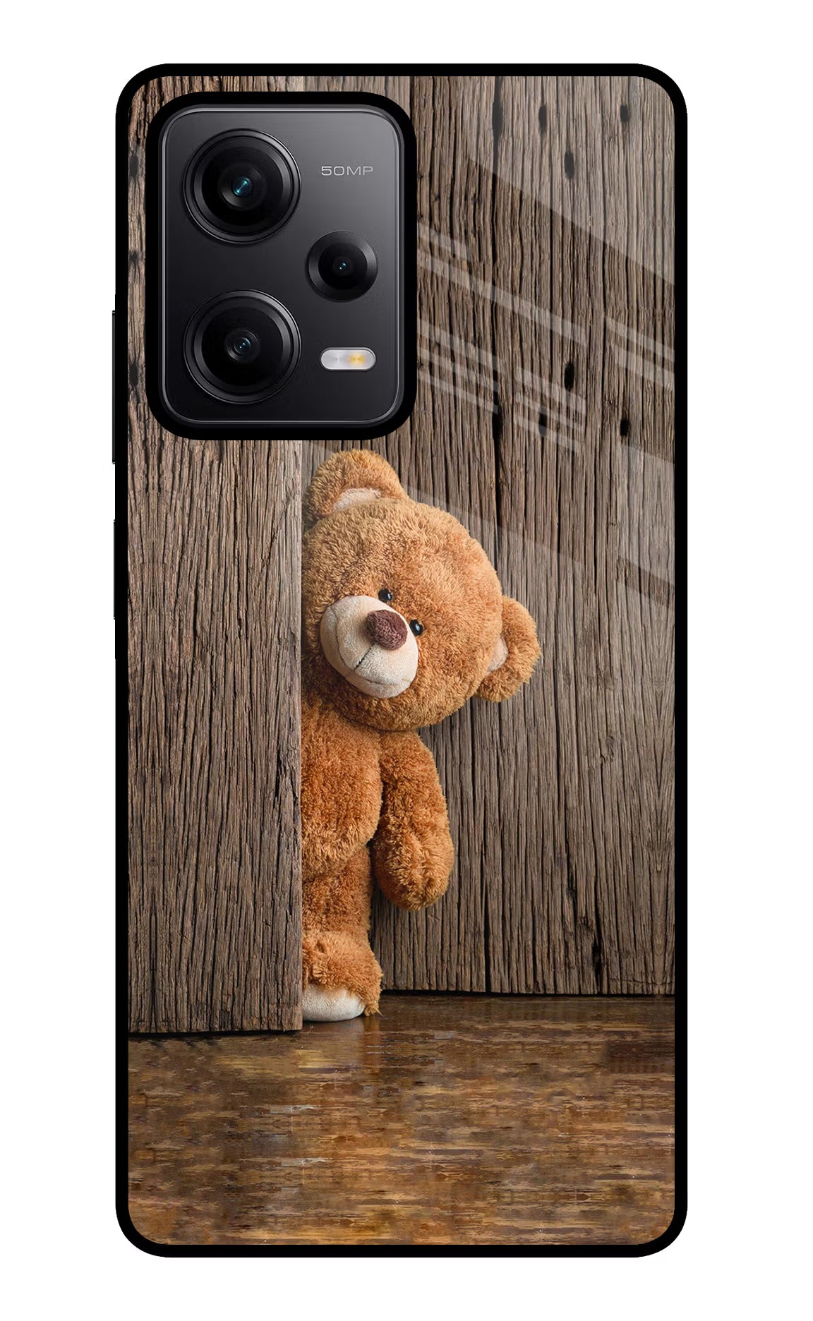 Teddy Wooden Poco X5 5G Glass Case Back Cover by Casekaro
