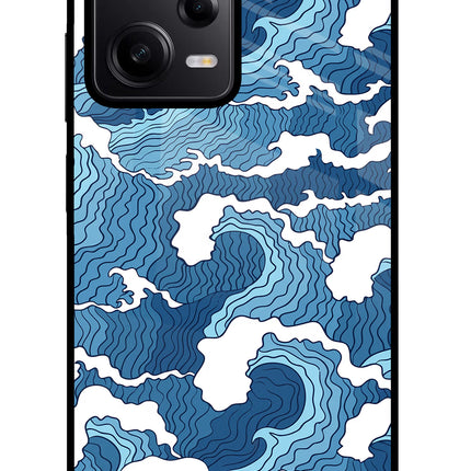 Blue Waves Poco X5 5G Glass Case Back Cover by Casekaro