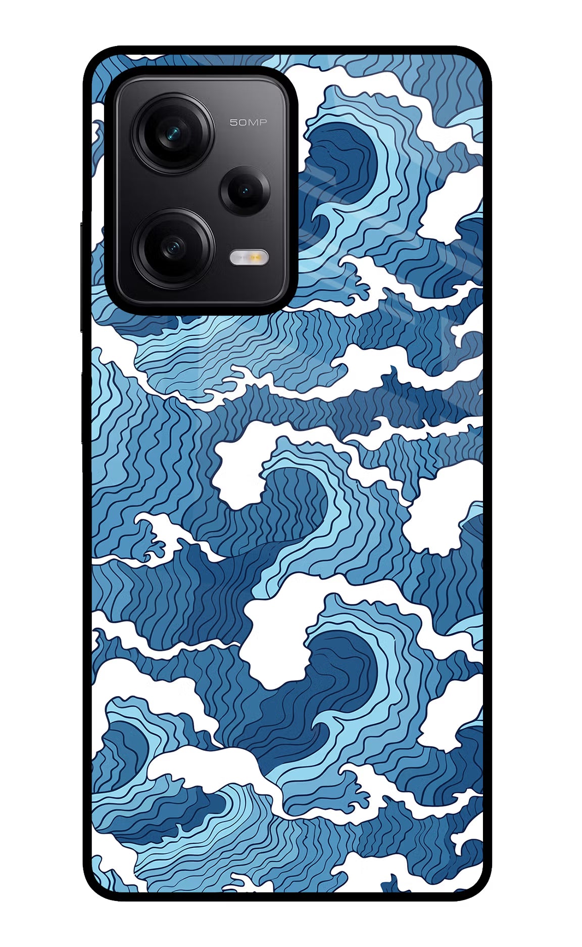 Blue Waves Poco X5 5G Glass Case Back Cover by Casekaro