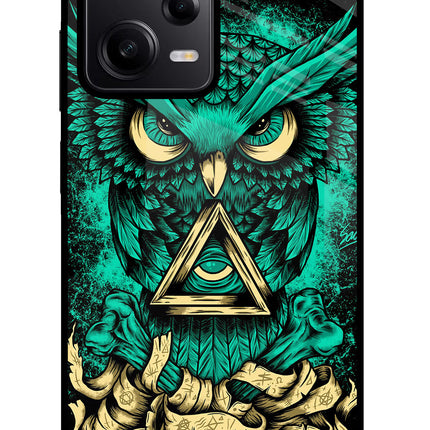 Green Owl Poco X5 5G Glass Case Back Cover by Casekaro