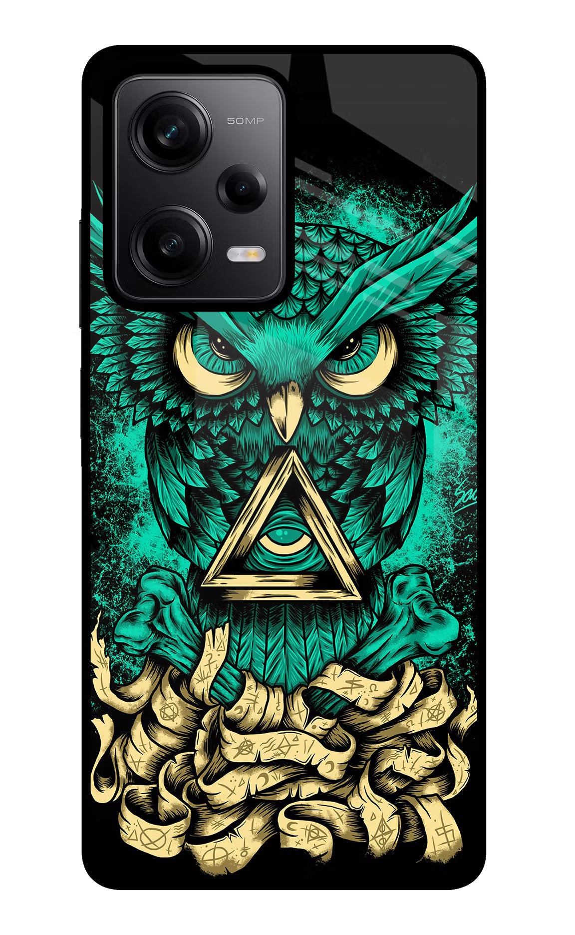 Green Owl Poco X5 5G Glass Case Back Cover by Casekaro