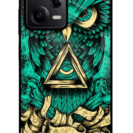 Green Owl Poco X5 5G Glass Case Back Cover by Casekaro