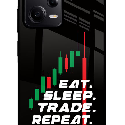 Eat Sleep Trade Repeat Poco X5 5G Glass Case Back Cover by Casekaro