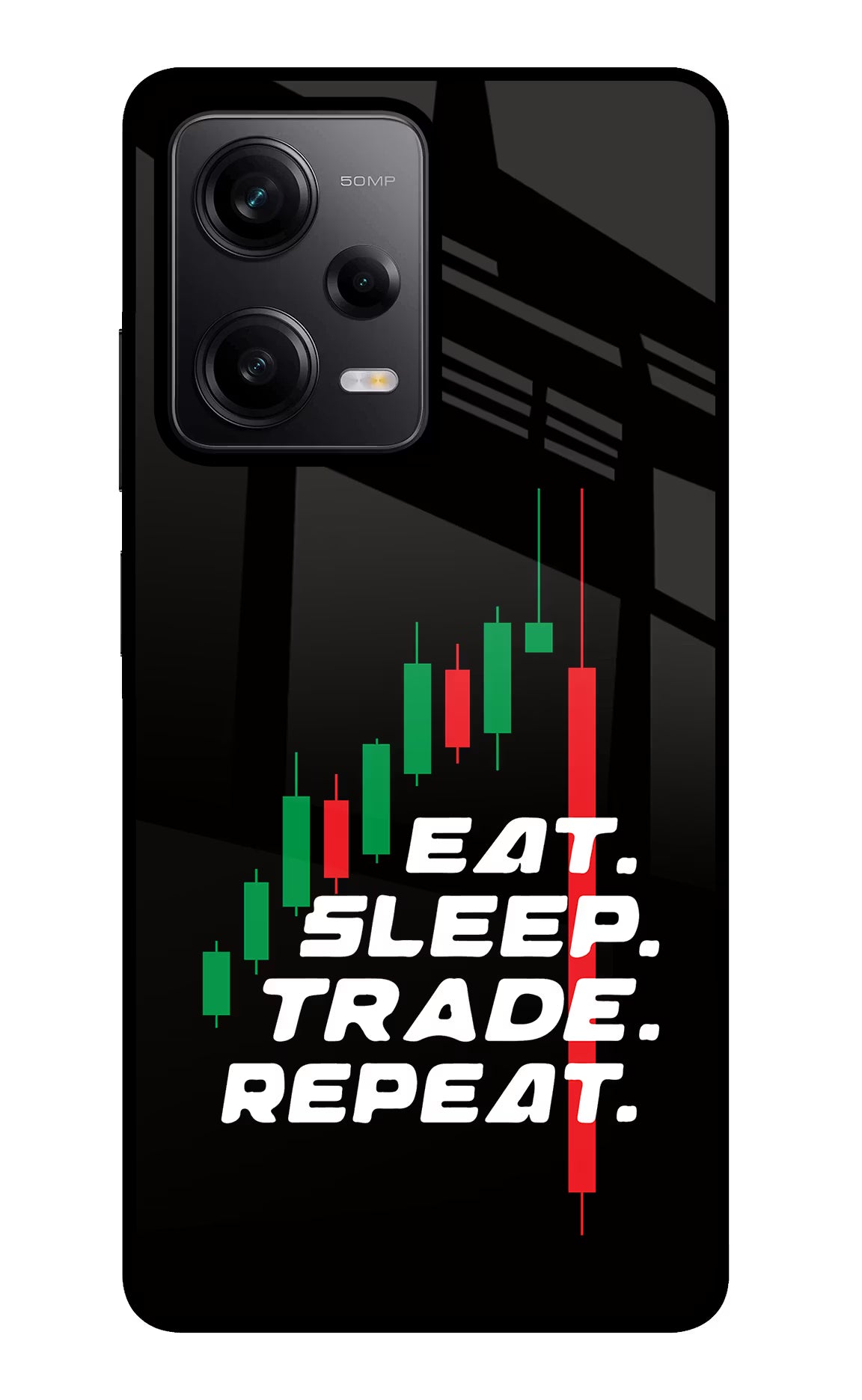 Eat Sleep Trade Repeat Poco X5 5G Glass Case Back Cover by Casekaro