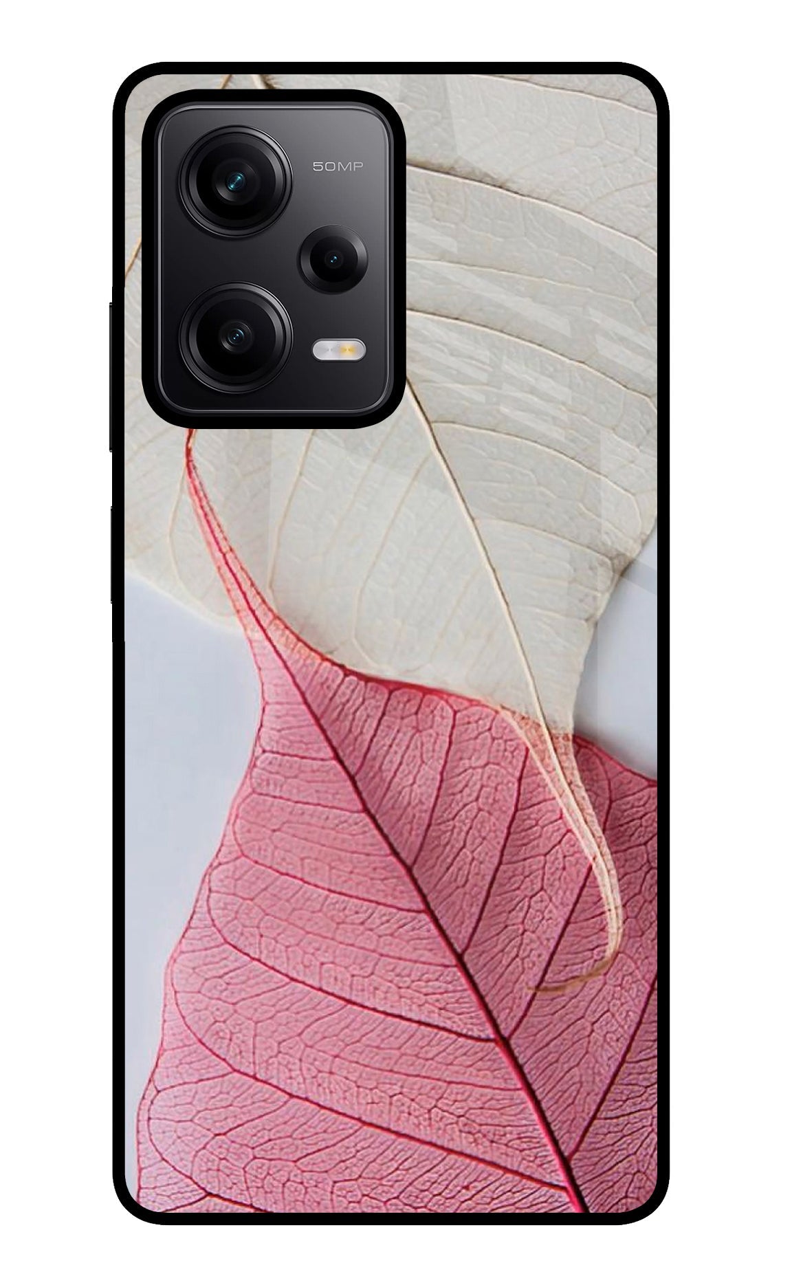 White Pink Leaf Poco X5 5G Glass Case