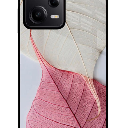 White Pink Leaf Poco X5 5G Glass Case Back Cover by Casekaro