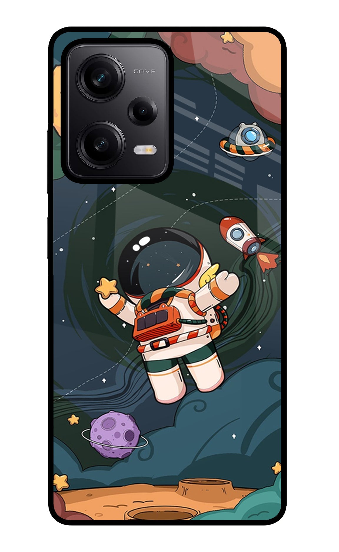 Cartoon Astronaut Poco X5 5G Glass Case