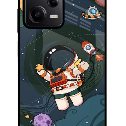 Cartoon Astronaut Poco X5 5G Glass Case Back Cover by Casekaro