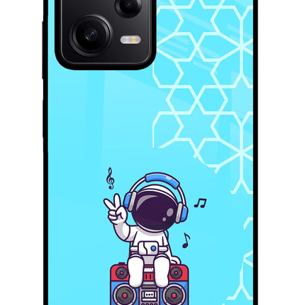 Cute Astronaut Chilling Poco X5 5G Glass Case Back Cover by Casekaro