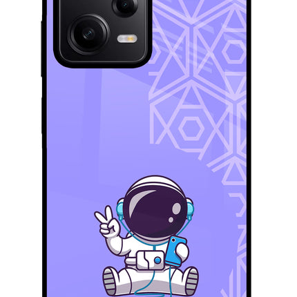 Cute Astronaut Chilling Poco X5 5G Glass Case Back Cover by Casekaro