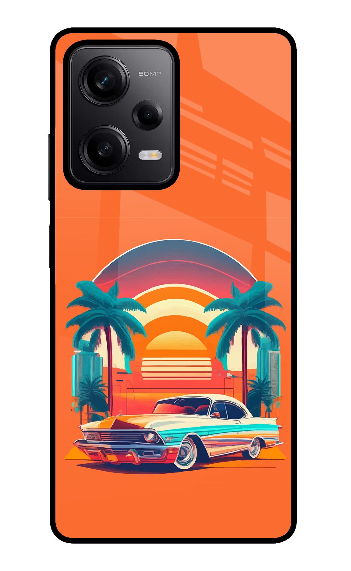Palm Drive 80s Poco X5 5G Glass Case Back Cover by Casekaro