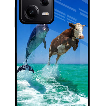 Dolphin vs Cow Poco X5 5G Glass Case Back Cover by Casekaro